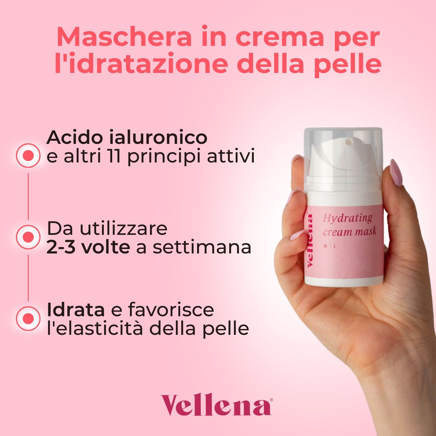 Maschera in crema per l'idratazione della pelle 50ml | Vellena